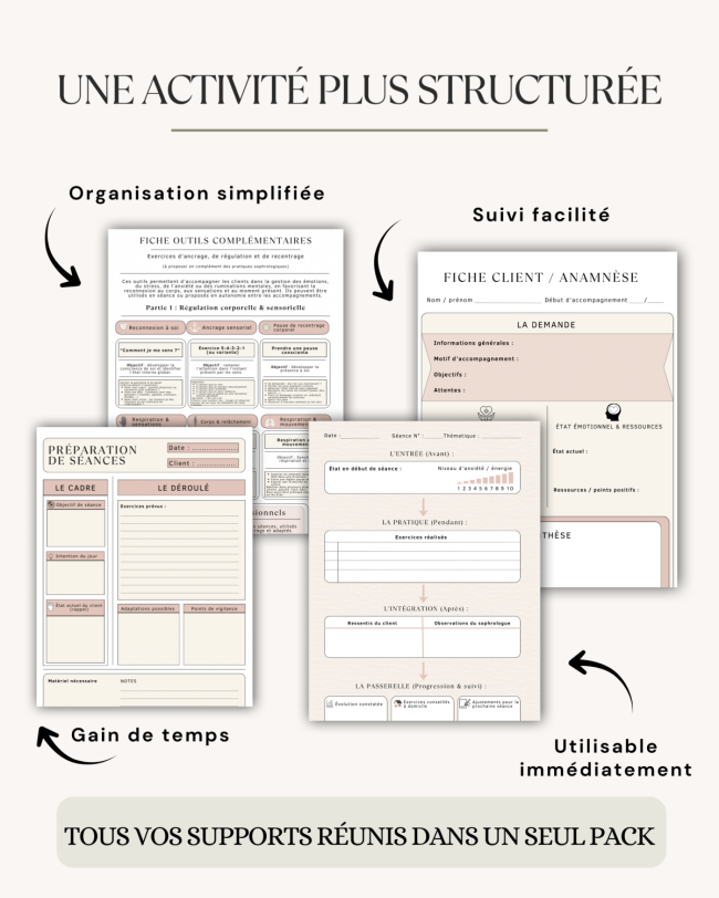 Pack de fiches professionnelles pour sophrologues